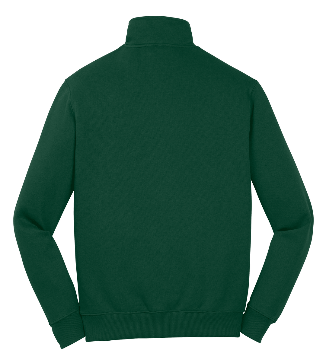 Green half-zip sweater on a white background back view