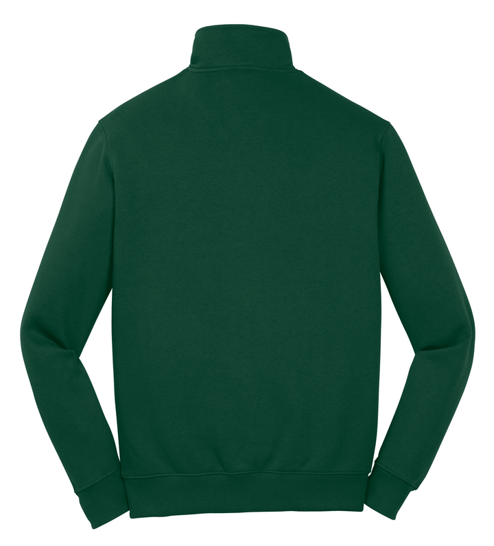 Green half-zip sweater on a white background back view