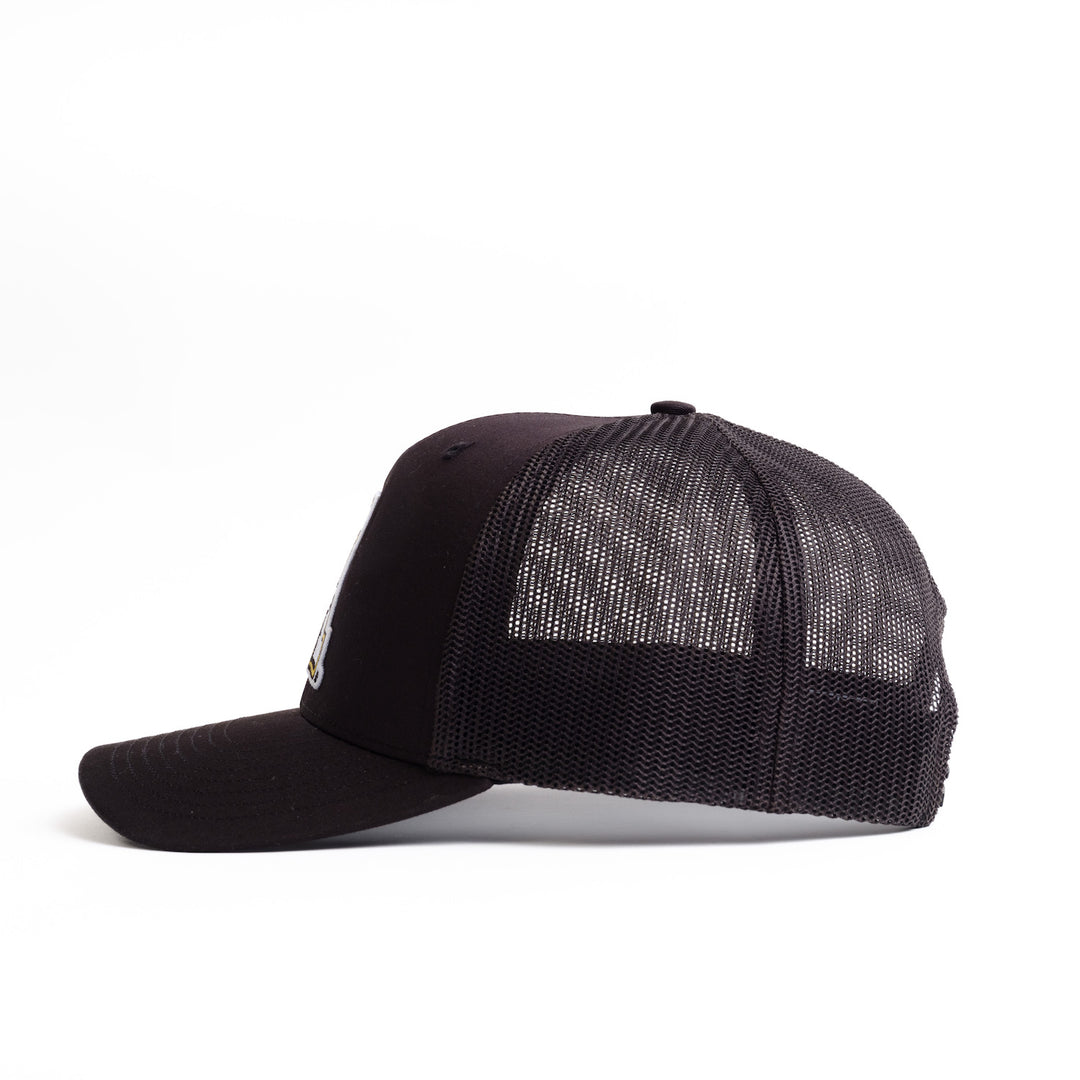 Left profile of App State trucker hat