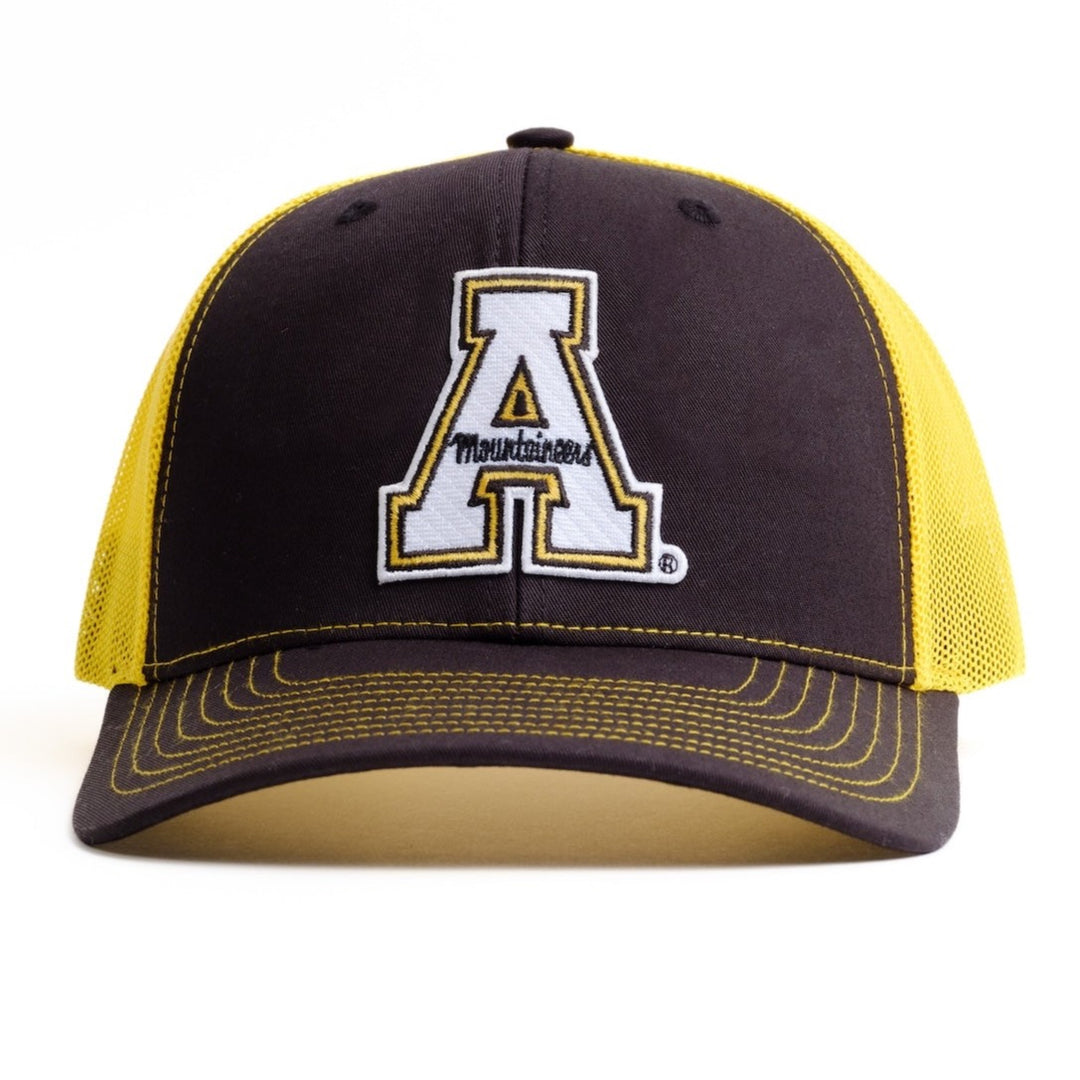 Black and Yellow App State A Mountaineers Trucker Hat