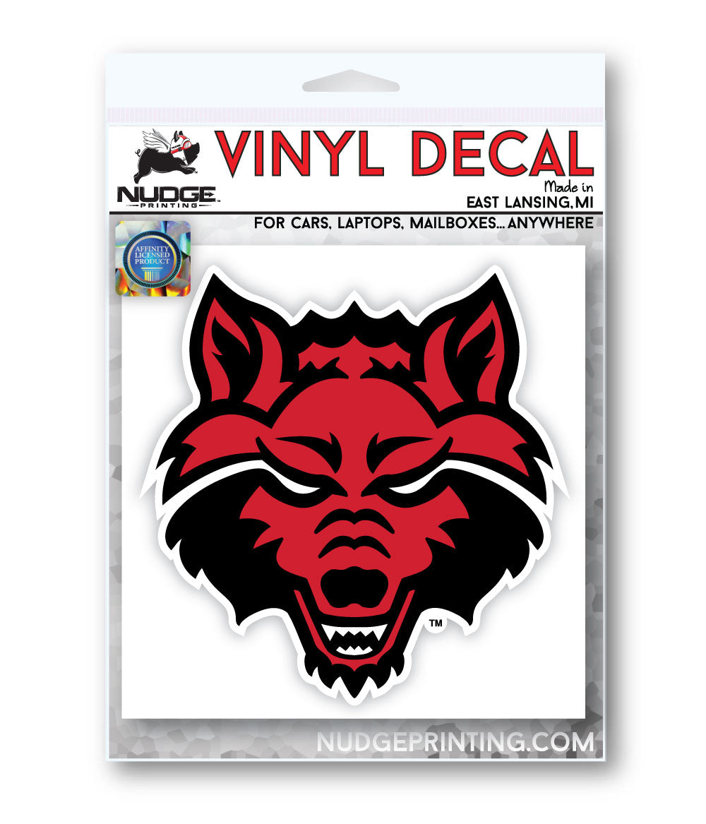 Arkansas State Red Wolf Car Decal in Packaging