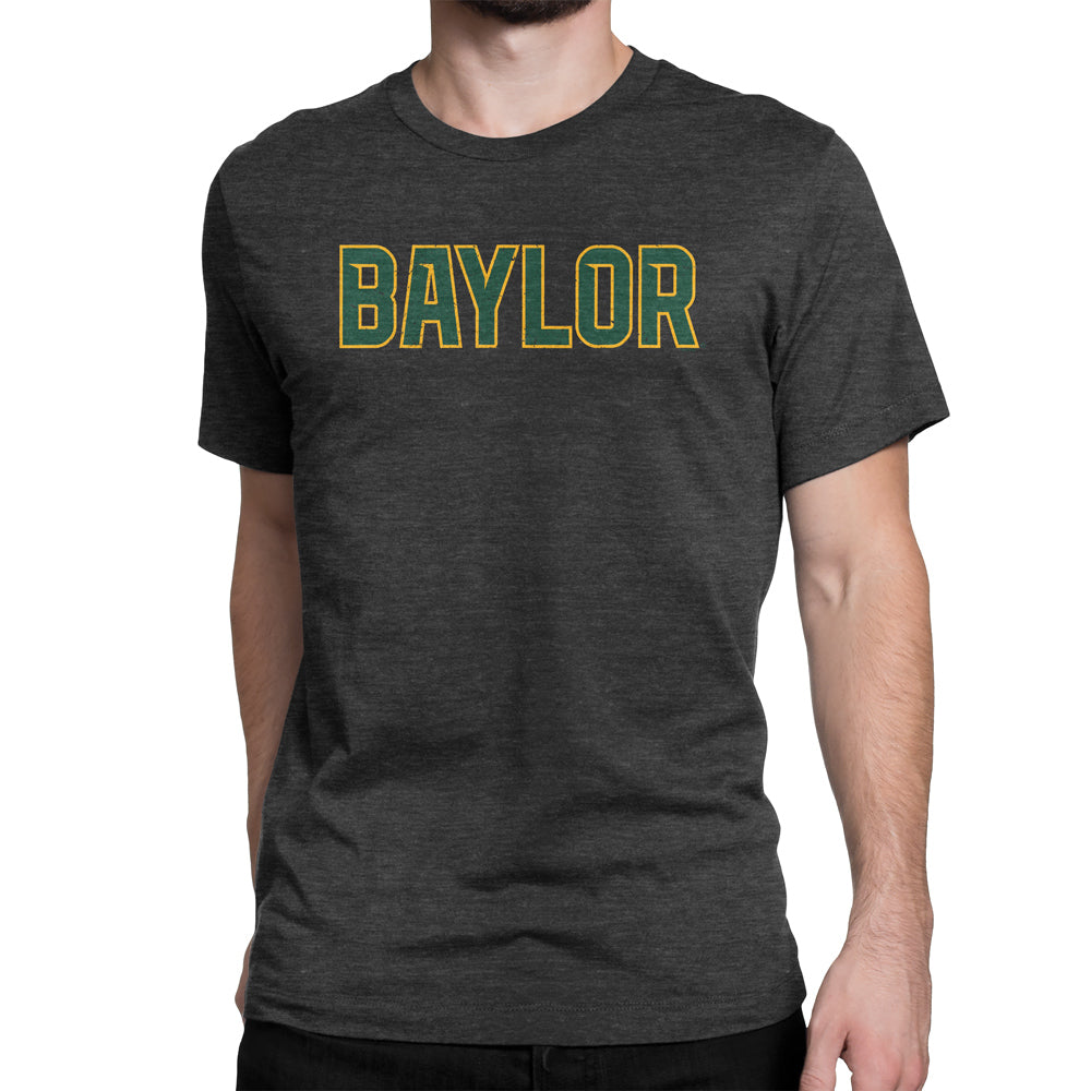 Super Soft Grey Baylor University Bears Green and Gold Baylor Script T-shirt