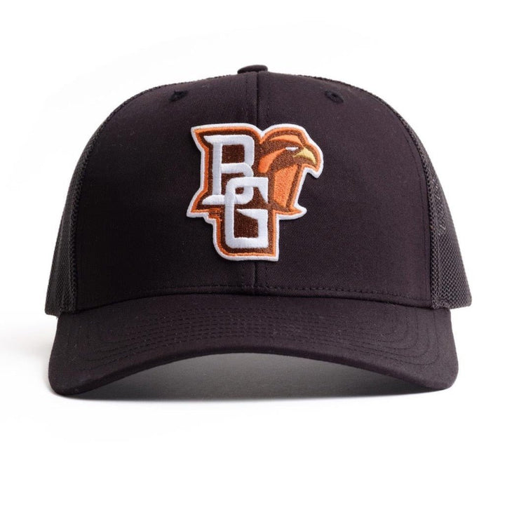 BGSU black trucker hat with BG