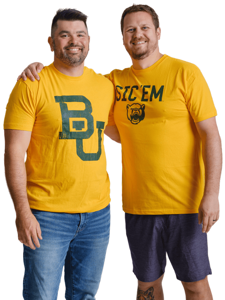 Baylor University Bears "BU" Stacked Logo with Green T-shirt with Gold Text