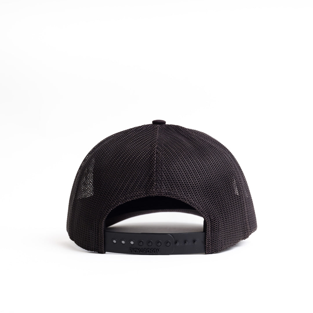 Nudge Printing back of black trucker hat