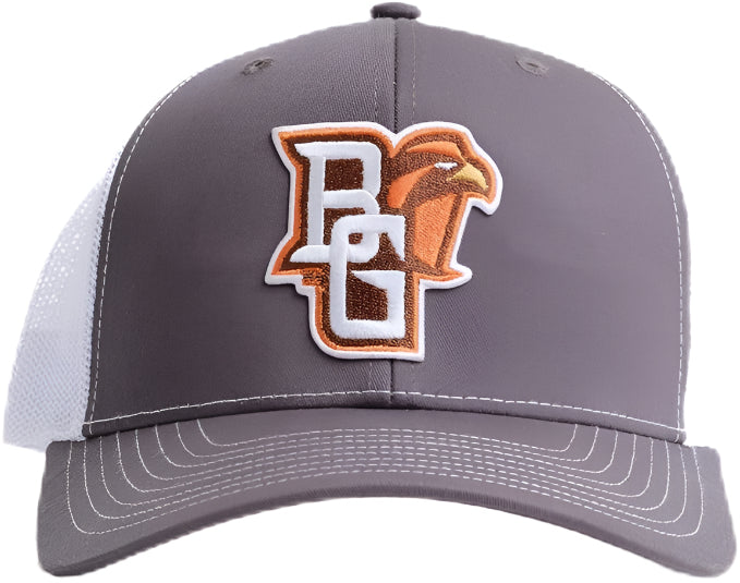 Bowling Green State University Hat with Charcoal front and White mesh in back on white background