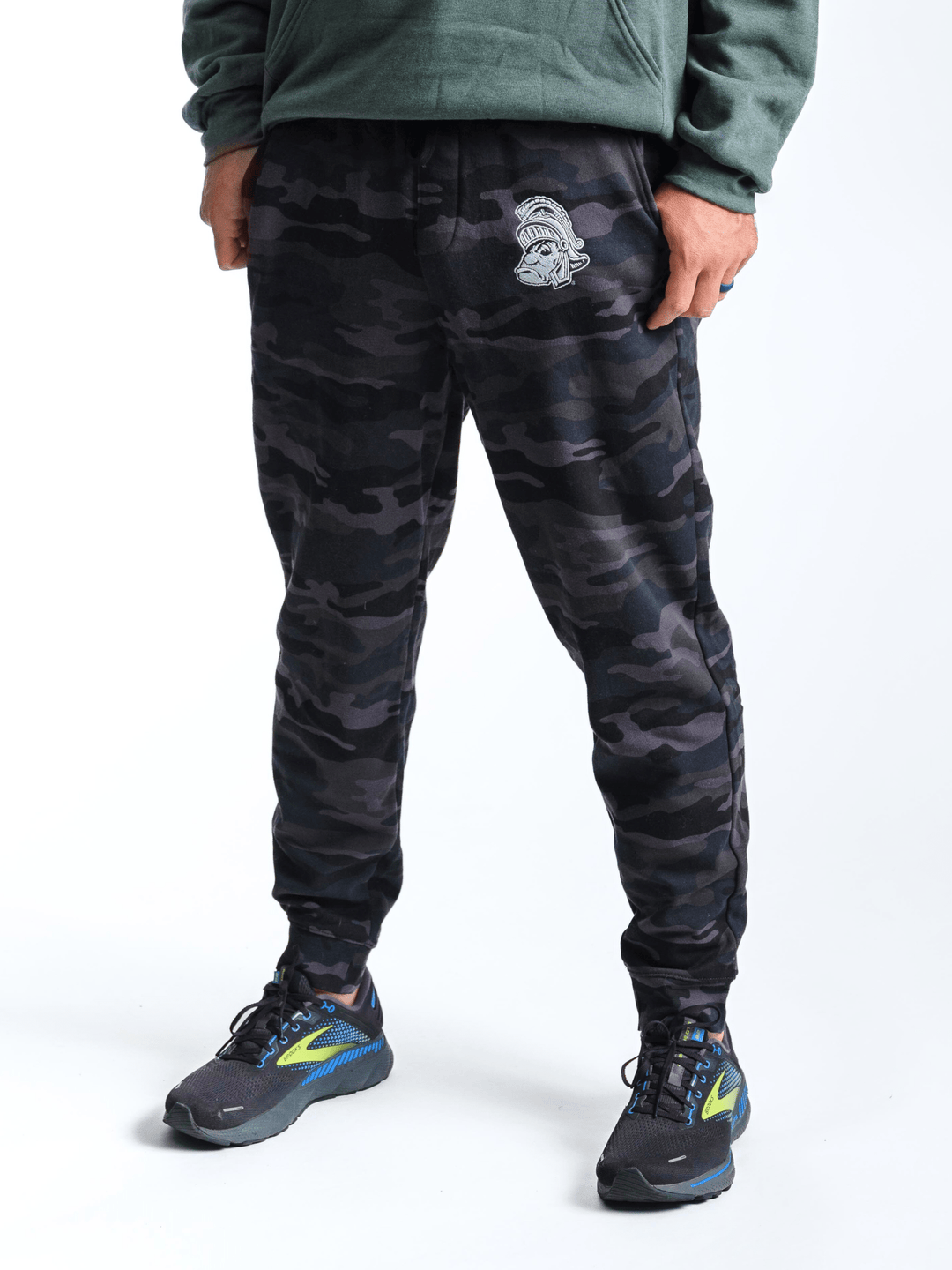 Michigan State Sweatpants in Black Camo with Gruff Sparty Small