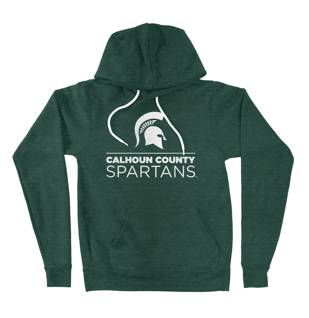 Front image of a Michigan State Calhoun Spartans green hoodie
