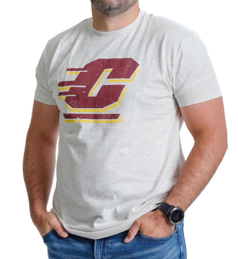 Central Michigan University Chippewas Full Color Flying Action C T-shirt on Model 