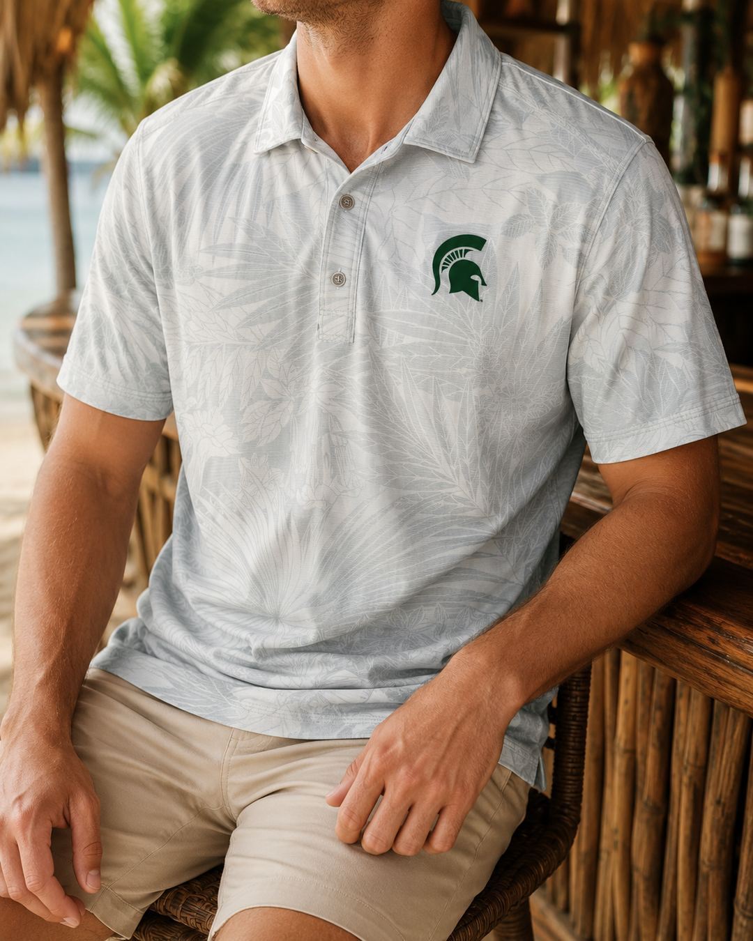 Michigan State Tommy Bahama Tropical Polo - Grey