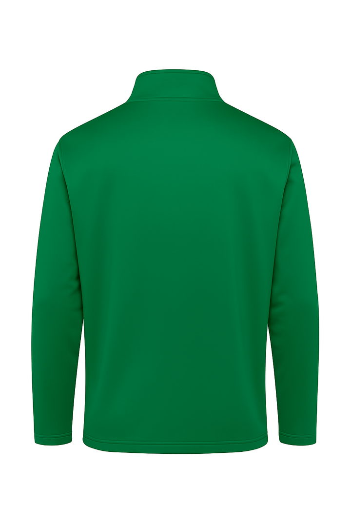 Back view of kelly green performance quarter zip shirt.