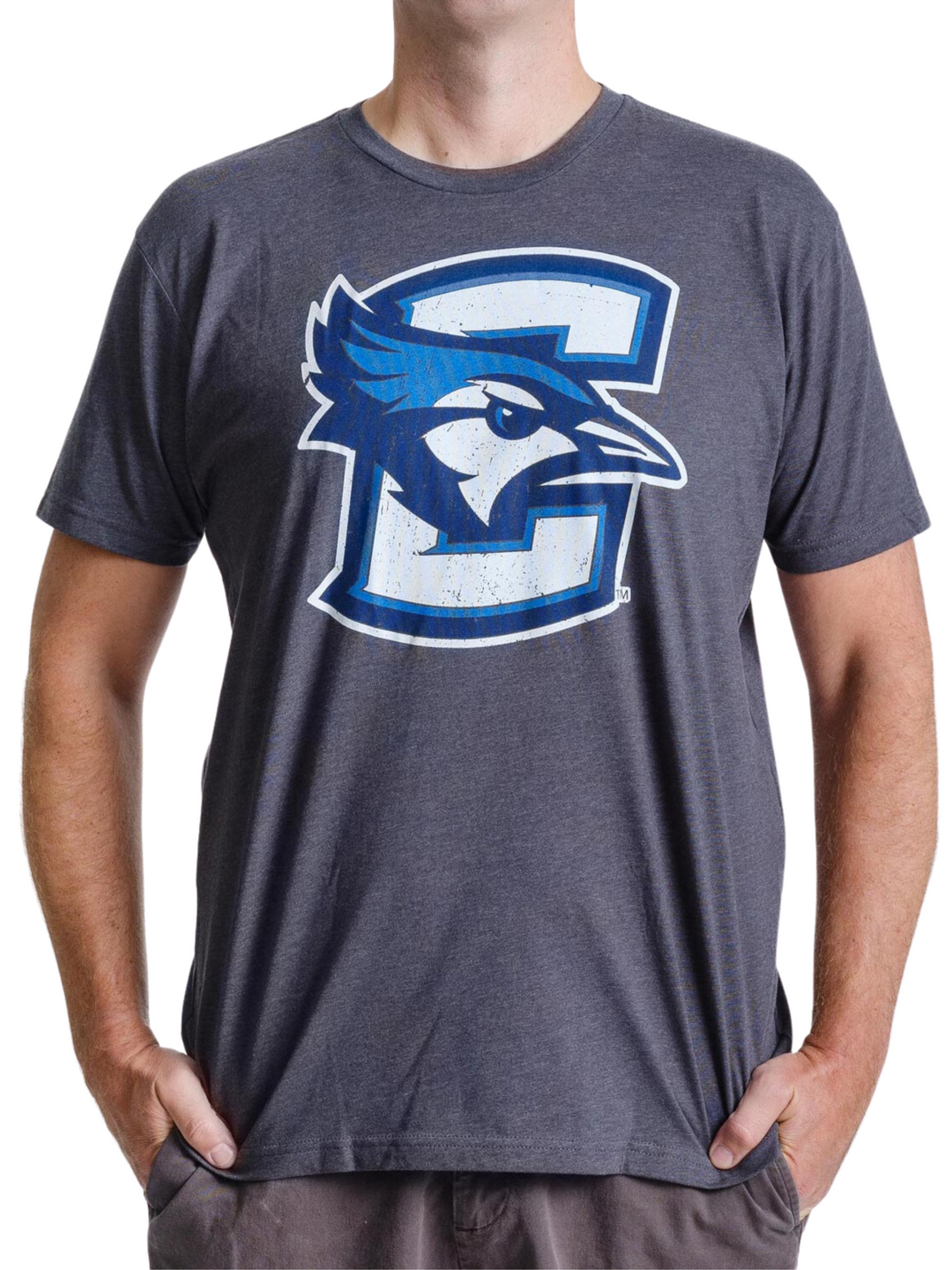 Creighton University White and Blue "C" with Bluejay Grey Shirt