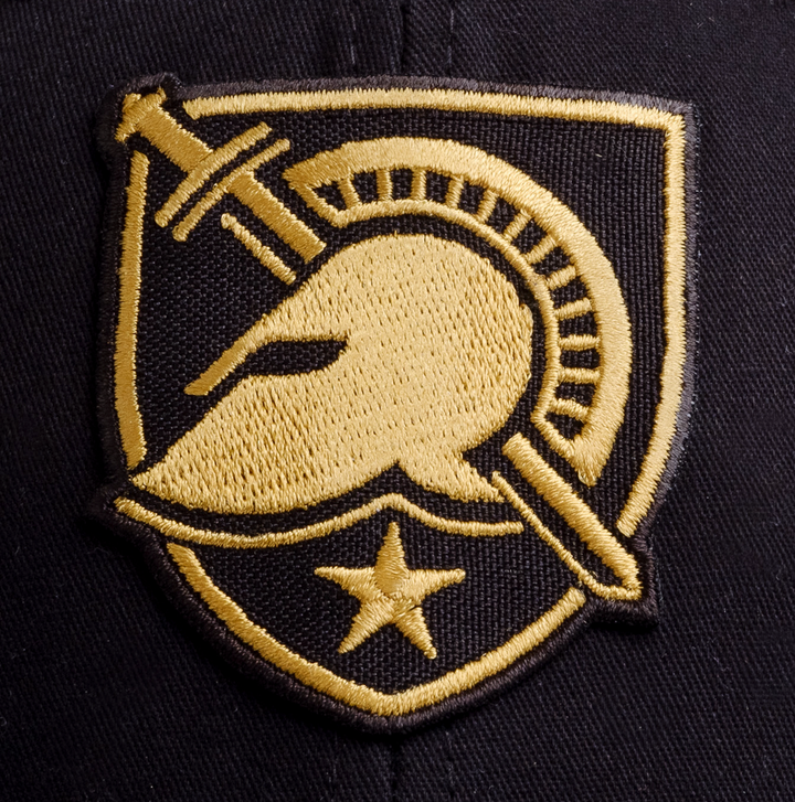 Close up of Black Knights West Point Shield Embroidery