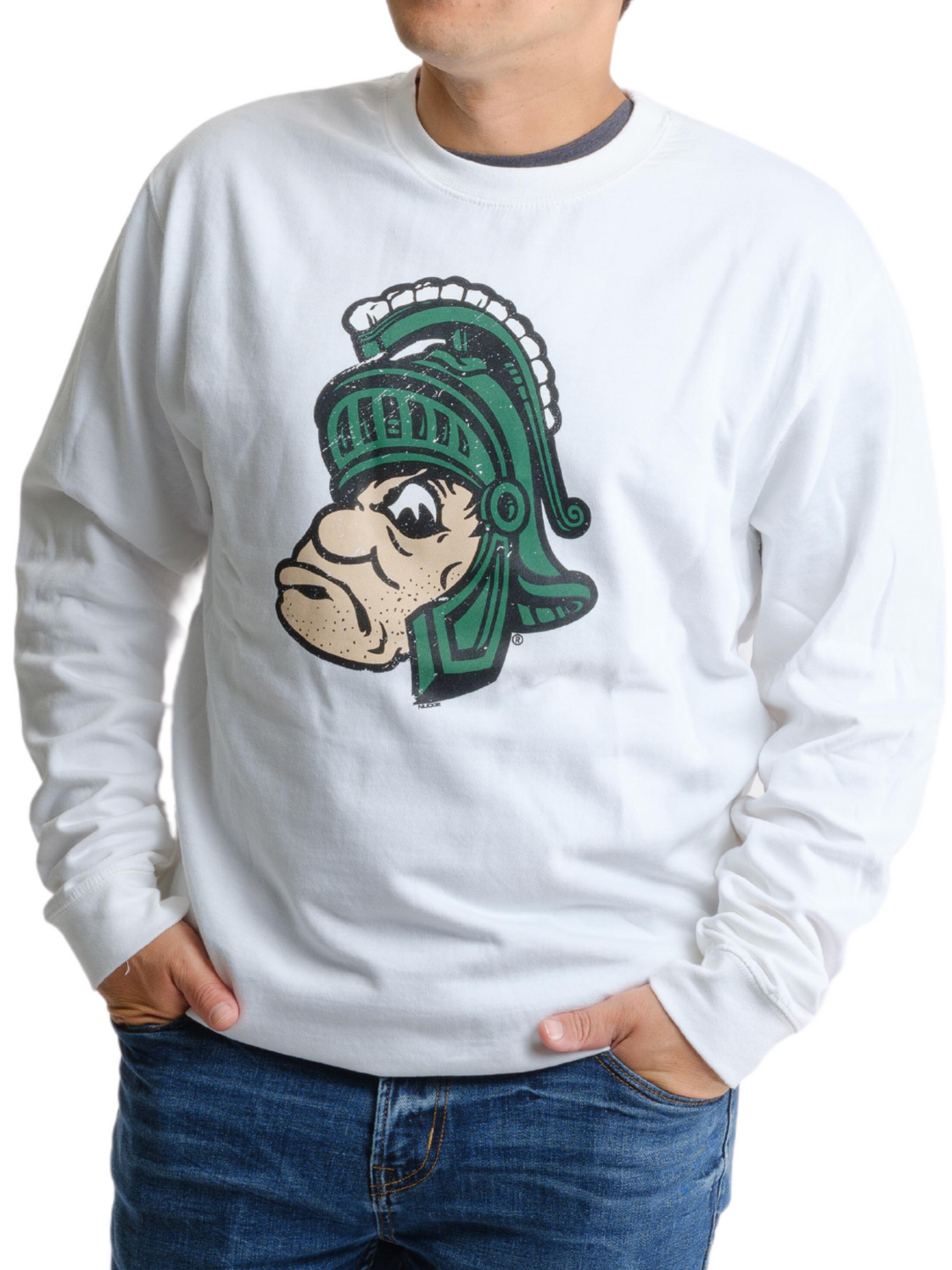 Vintage Michigan State Full Color Gruff Sparty White Crewneck Sweatshirt Pullover