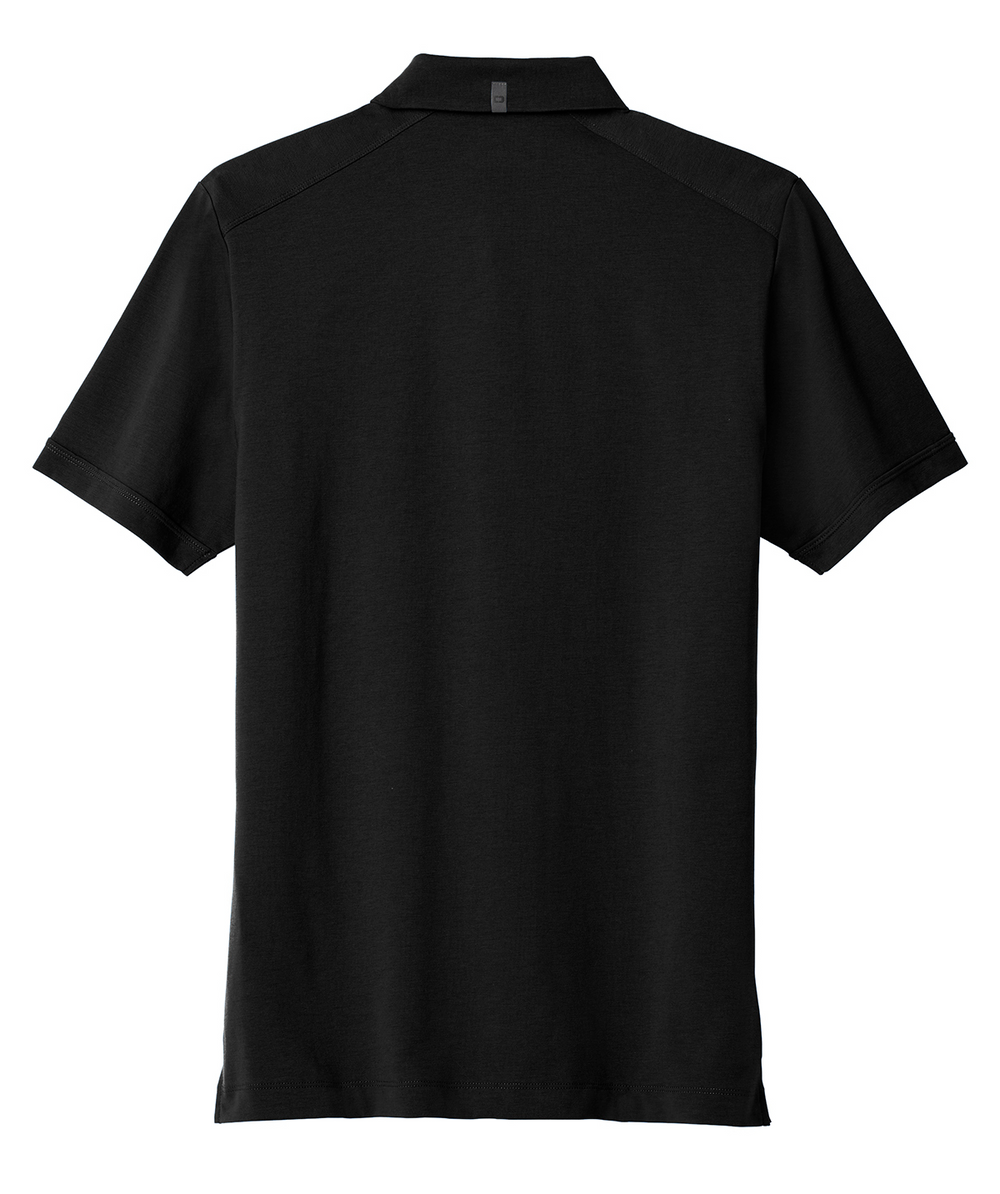Backside of black Michigan State Hospitality Business button up polo.