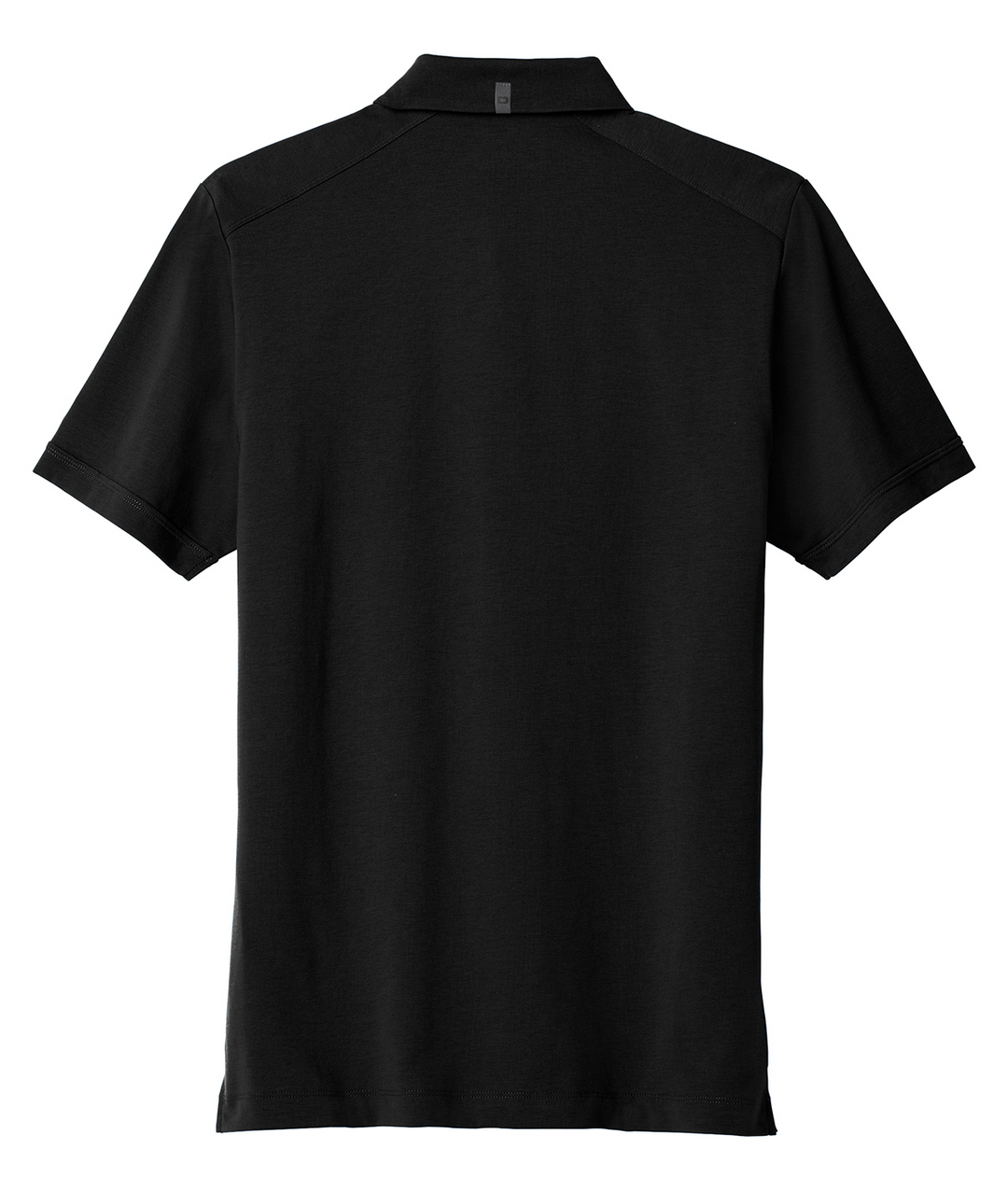 Backside of black Michigan State Hospitality Business button up polo.
