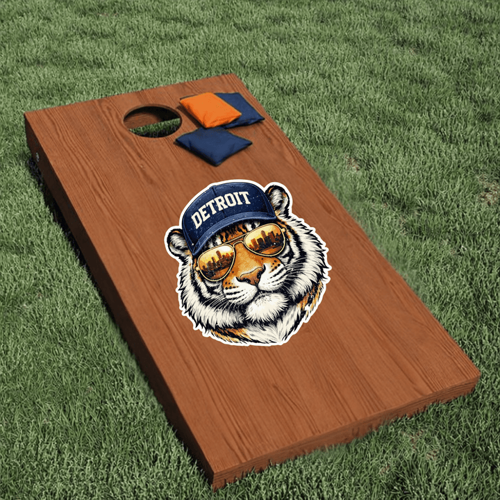 Tiger Wearing Aviator Sunglasses Corn Hole Decal