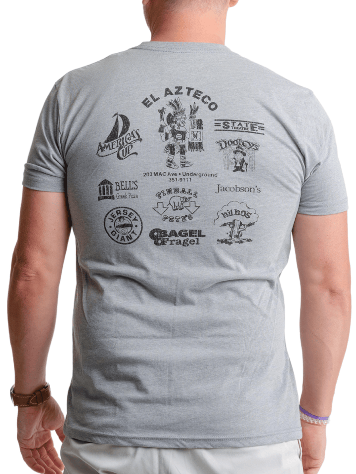 Retro East Lansing 80's Bars and Restaurants on MSU Campus T-Shirt Back