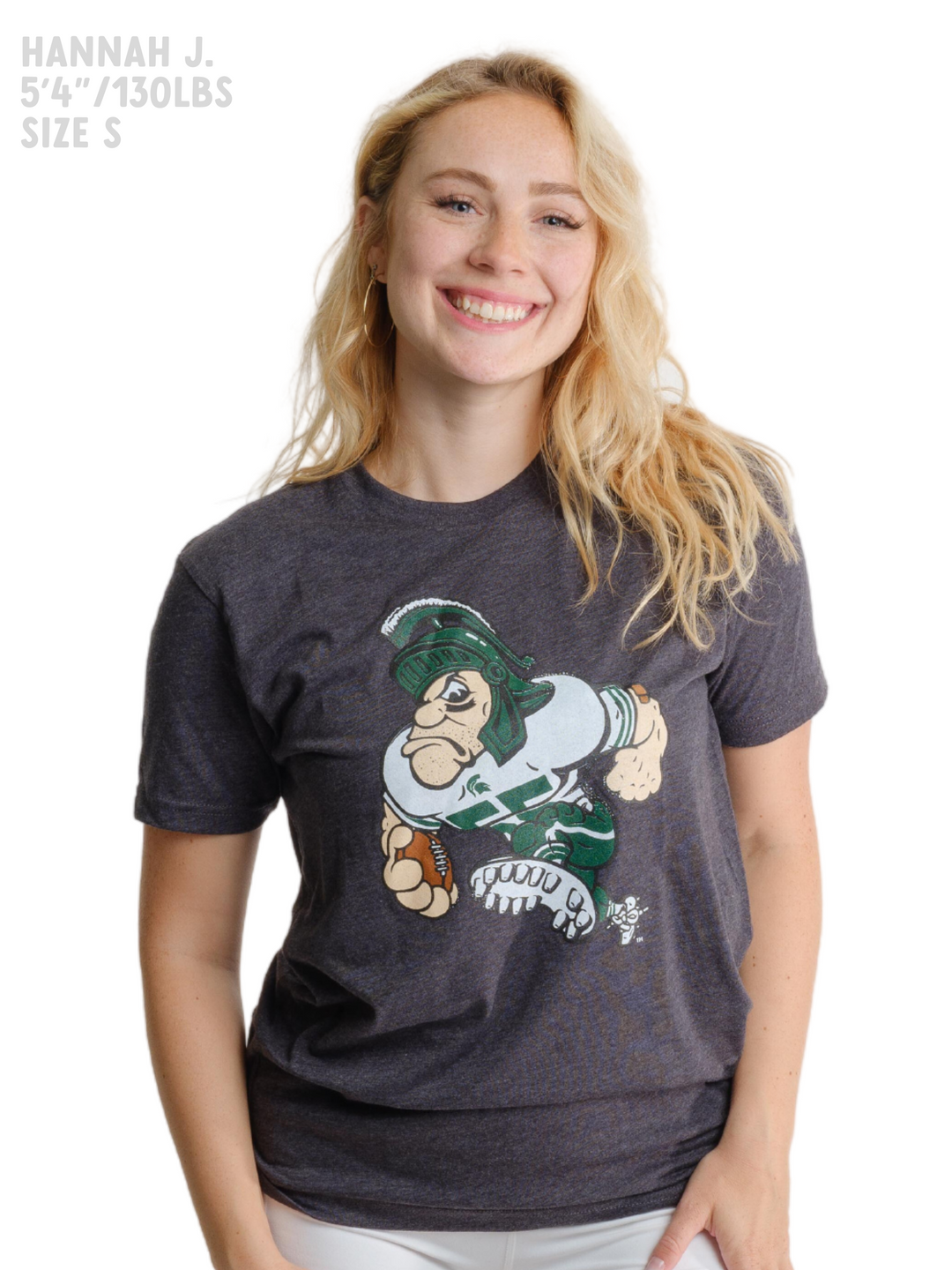Michigan State Spartans MSU Football Gruff Sparty Charcoal Unisex T-Shirt Female Model