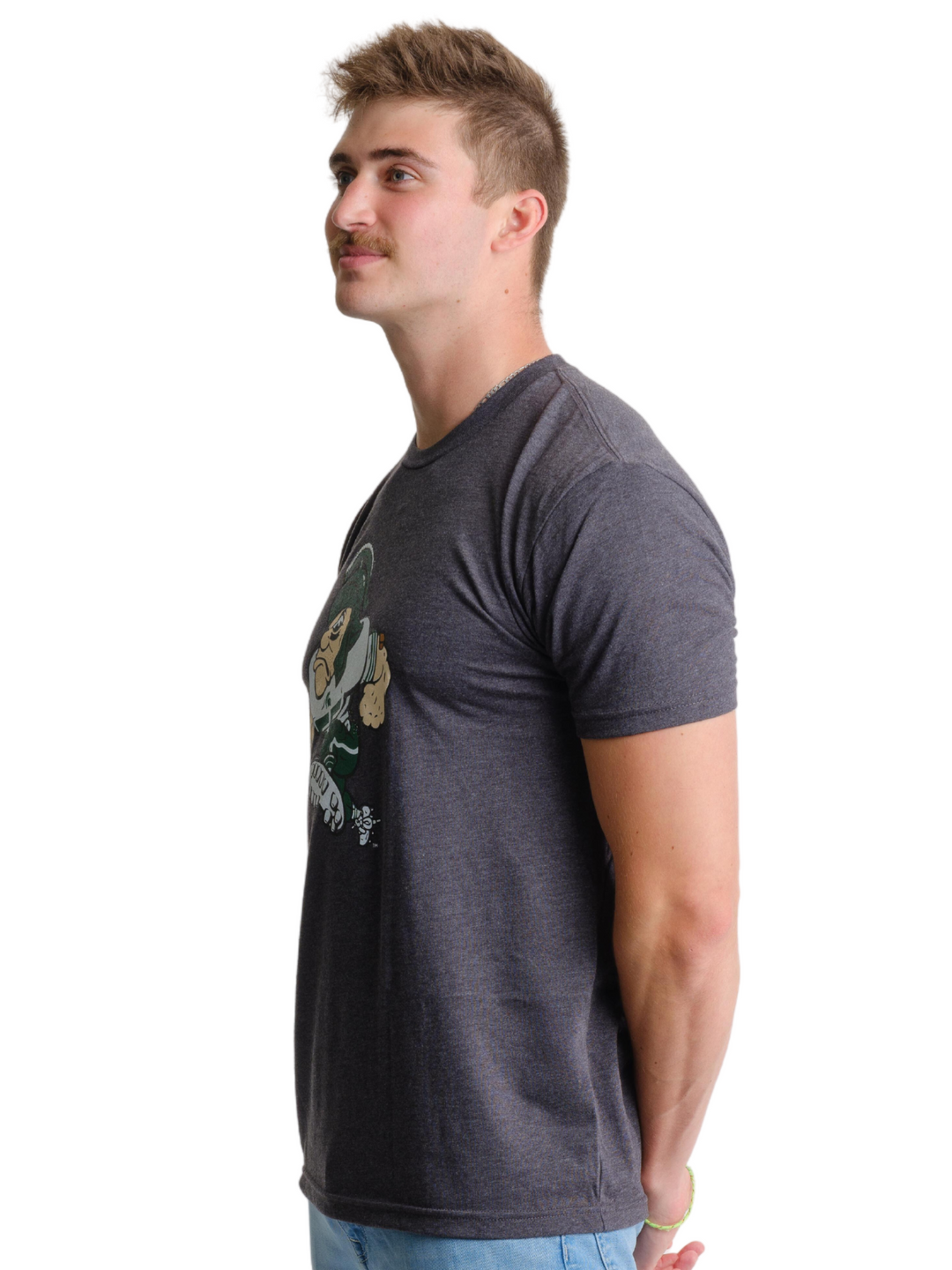 Michigan State Spartans MSU Football Gruff Sparty Charcoal Unisex T-Shirt Side
