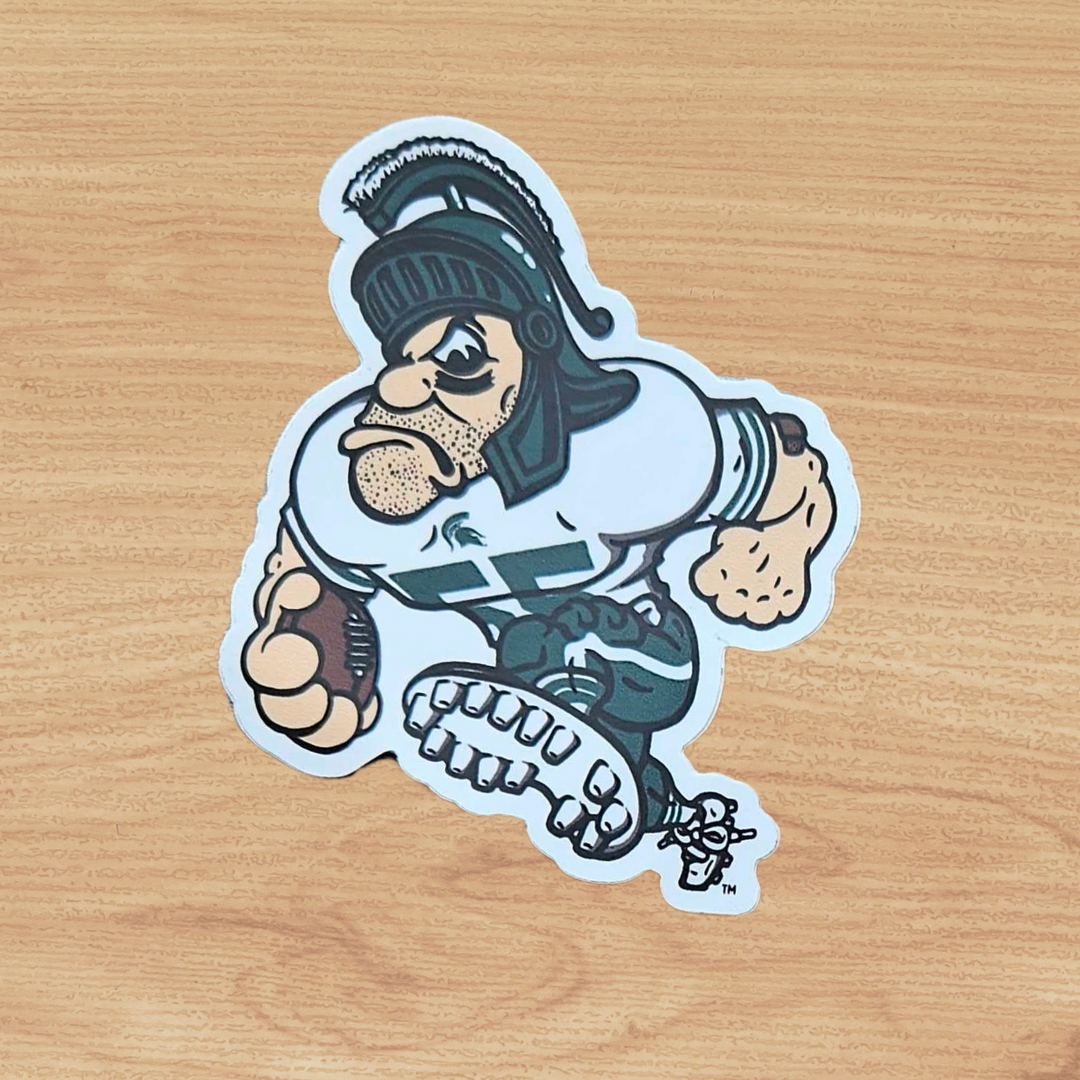Michigan State Football Gruff Sparty Mini Sticker on wood