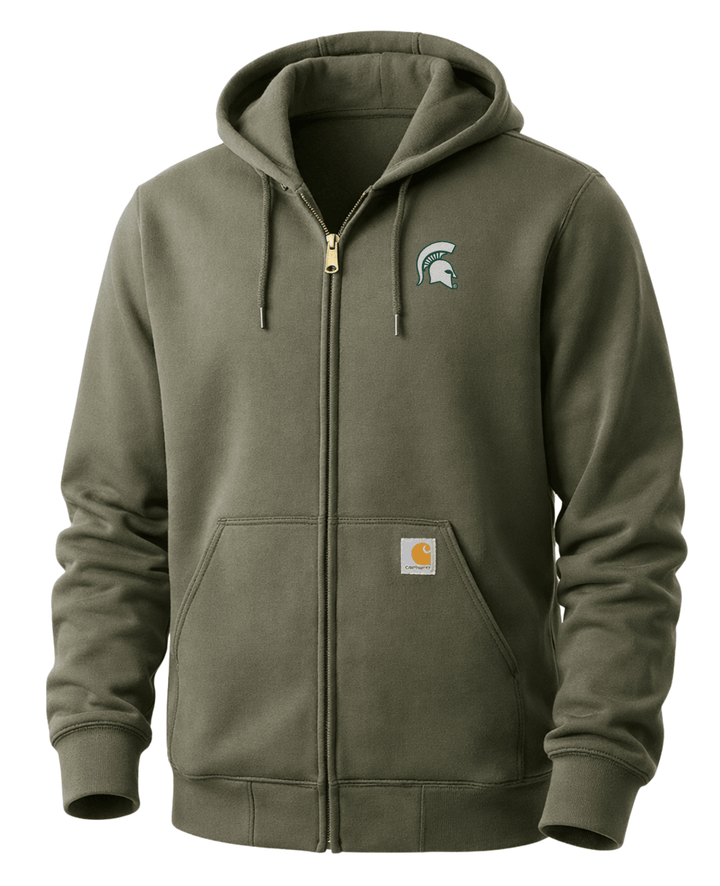 MSU Spartan Helmet Full Zip-up Carhartt Sweatshirt - Moss Green