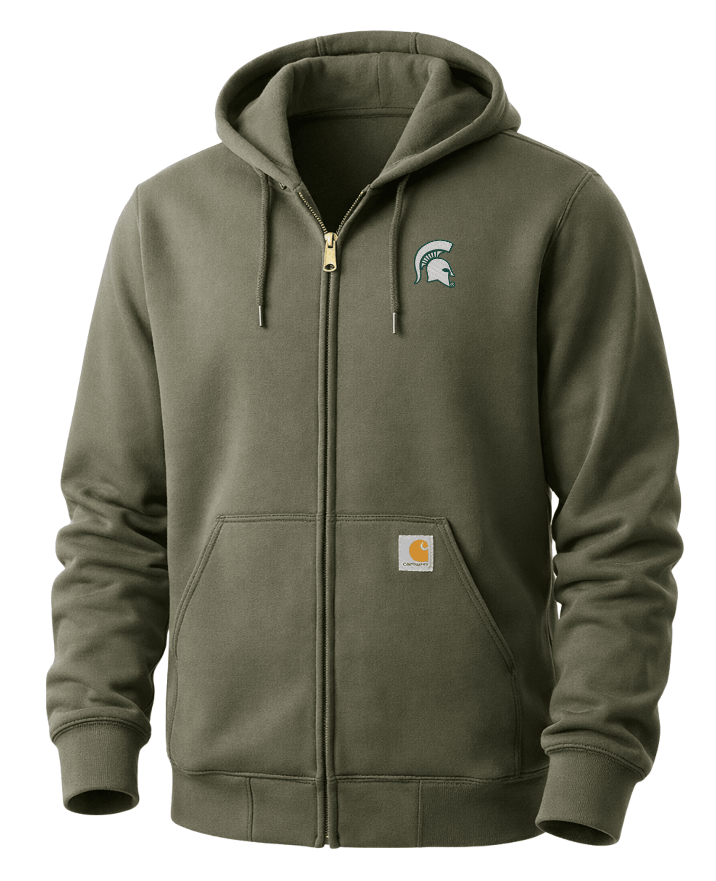 MSU Spartan Helmet Full Zip-up Carhartt Sweatshirt - Moss Green