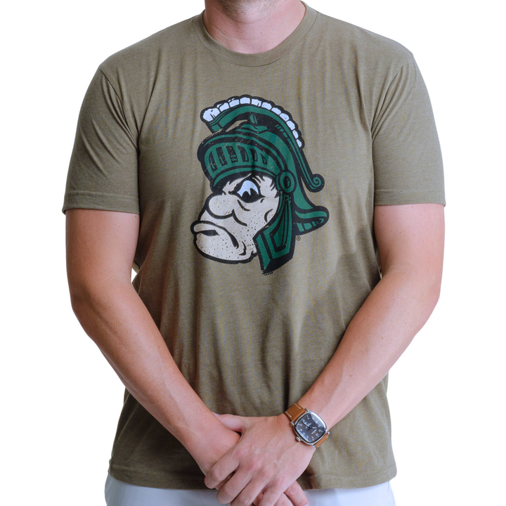 Vintage Michigan State Color Gruff Sparty Military Green T-Shirt