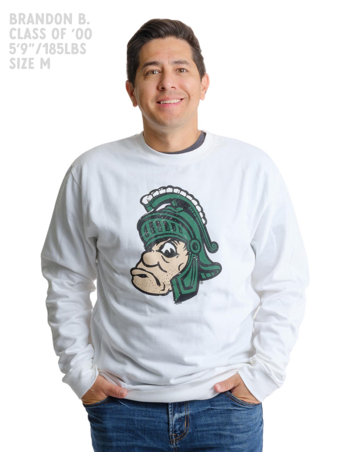 Vintage Michigan State Full Color Gruff Sparty White Crewneck Sweatshirt Pullover