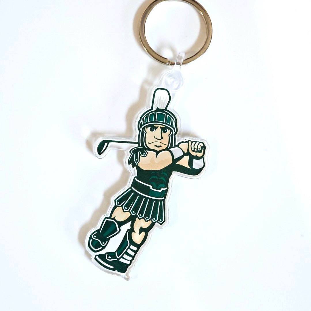 Michigan State University Golfing Sparty MSU Keychain lifestyle photo with key ring