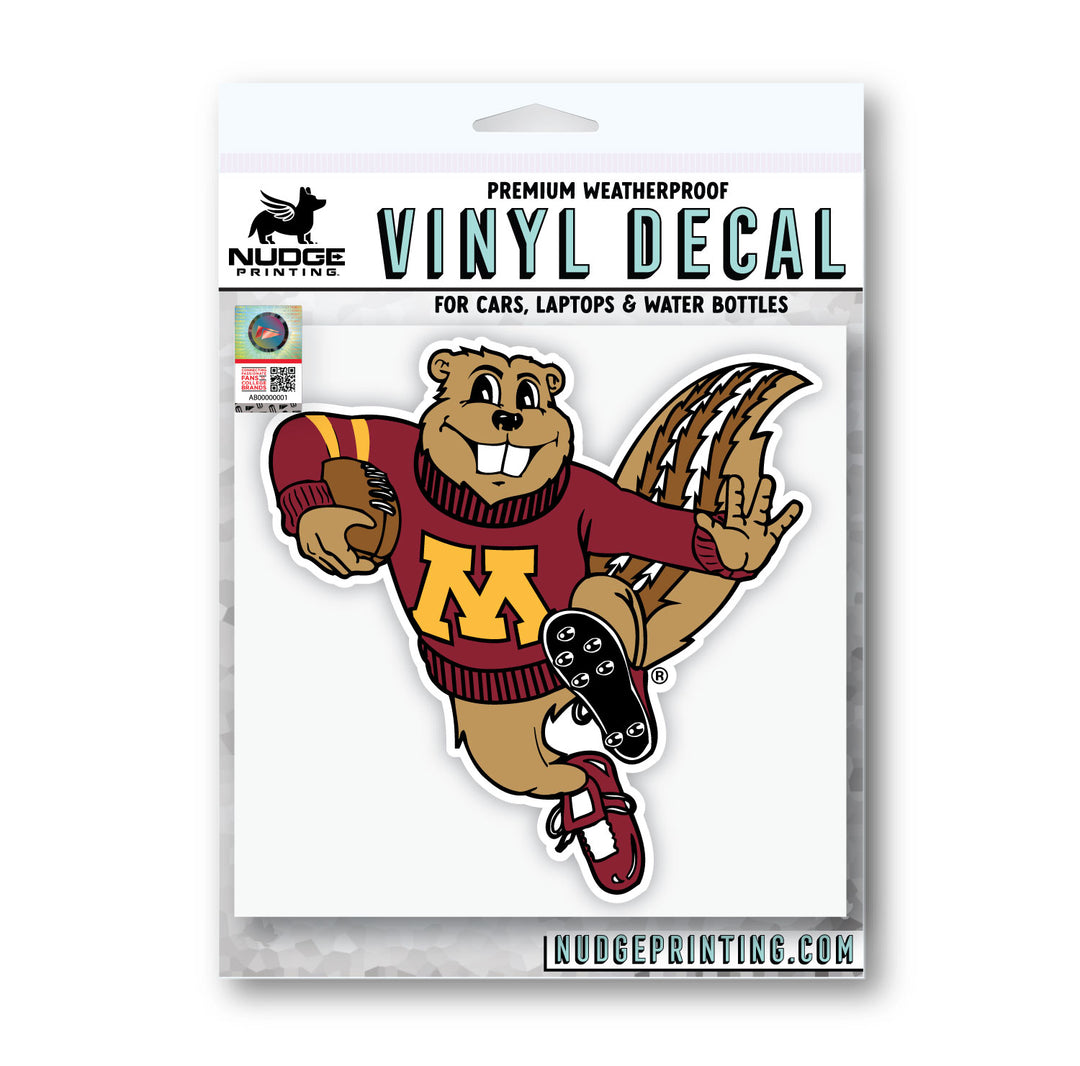University of Minnesota Gopher Playing Football Car Decal Sticker Packaged