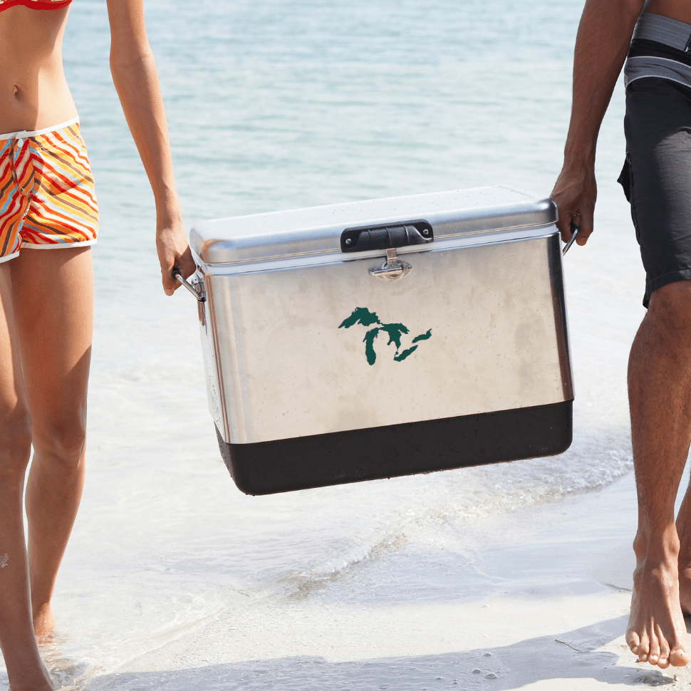 Great Lakes Green Sticker Decal on a cooler at the beach