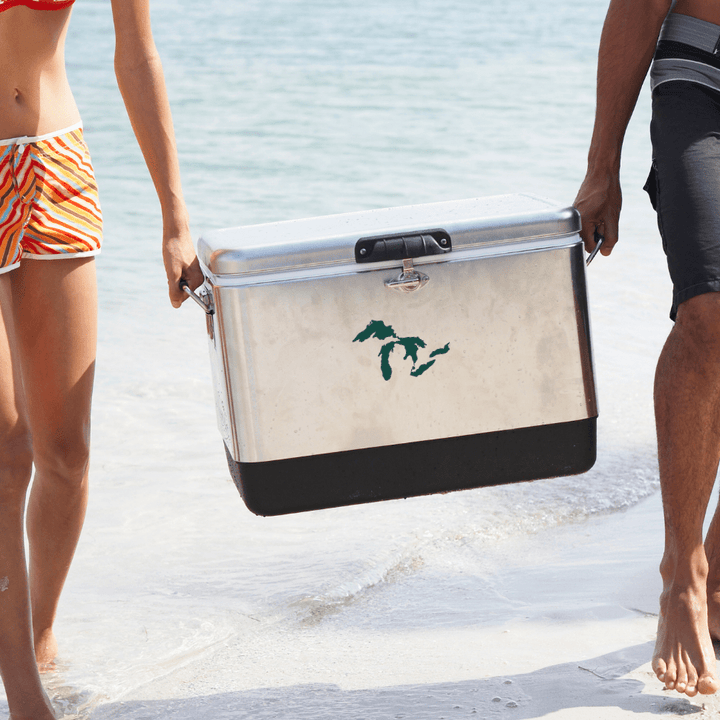 Great Lakes Green Sticker Decal on a cooler at the beach