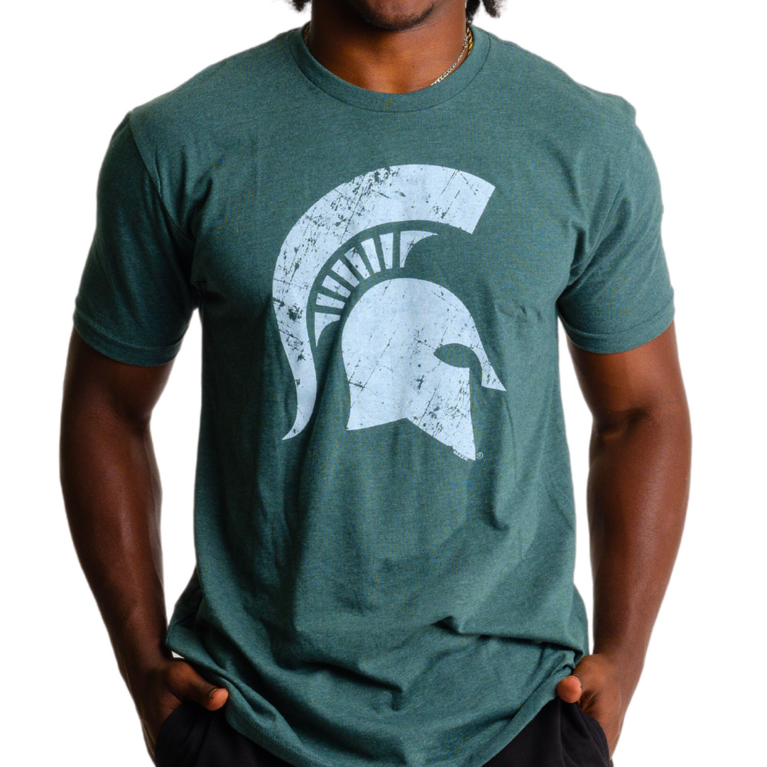 Michigan State University Spartan Helmet Sparty Head T-Shirt on Model