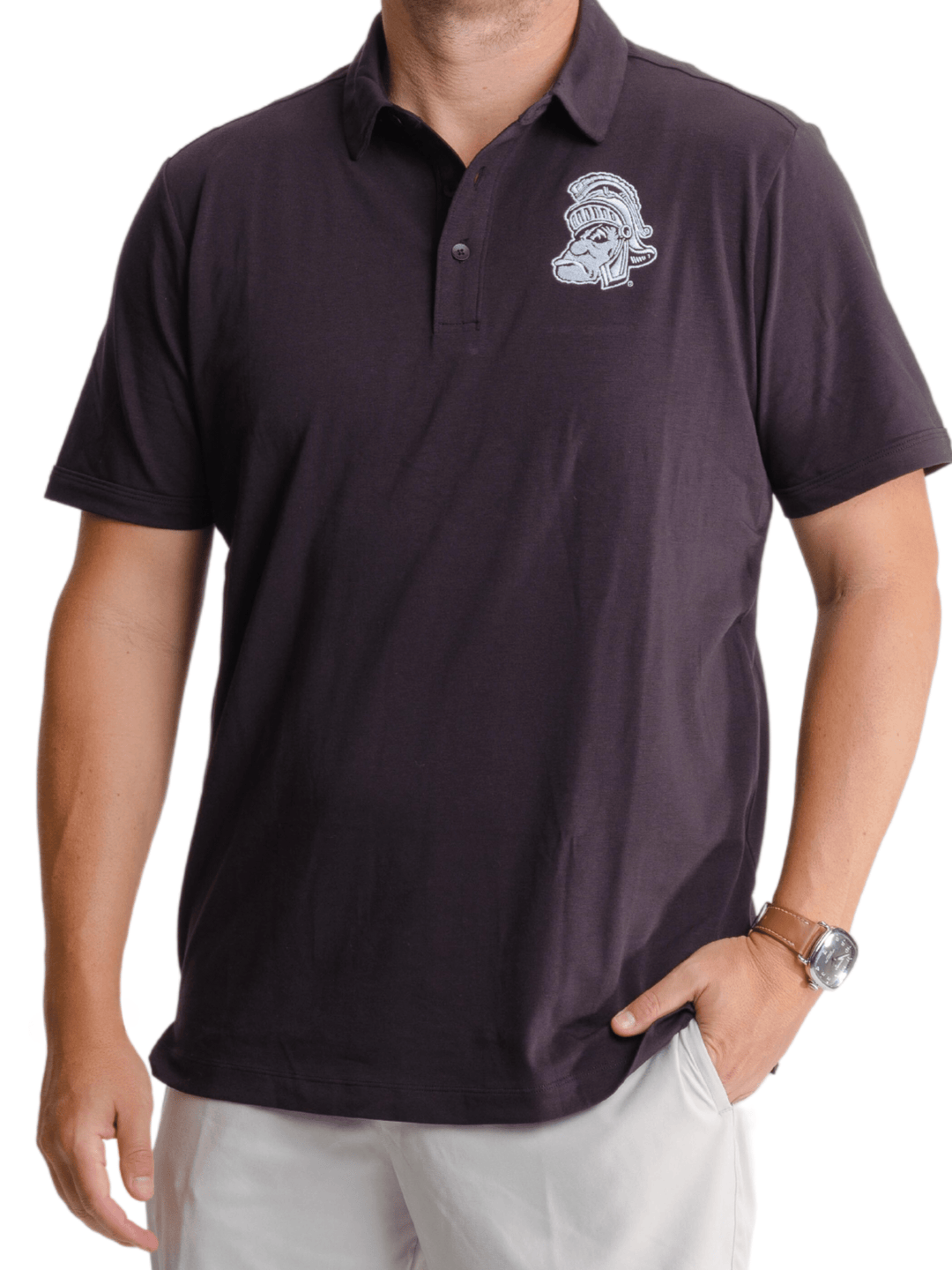 Michigan State Polos Black Gruff Sparty Embroidered Polo Nudge Printing