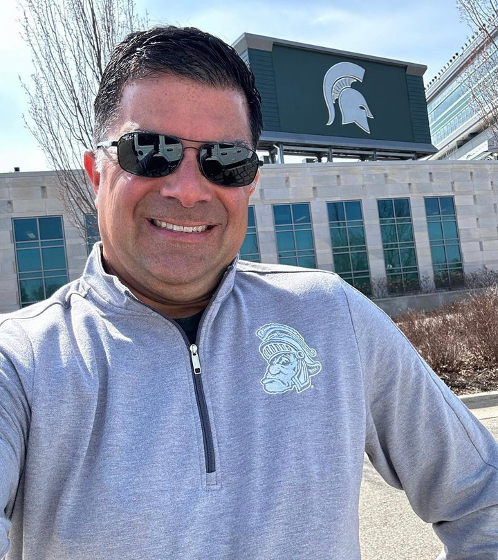 Michigan State University Embroidered Gruff Sparty Grey OGIO Quarter Zip Pullover - Unisex