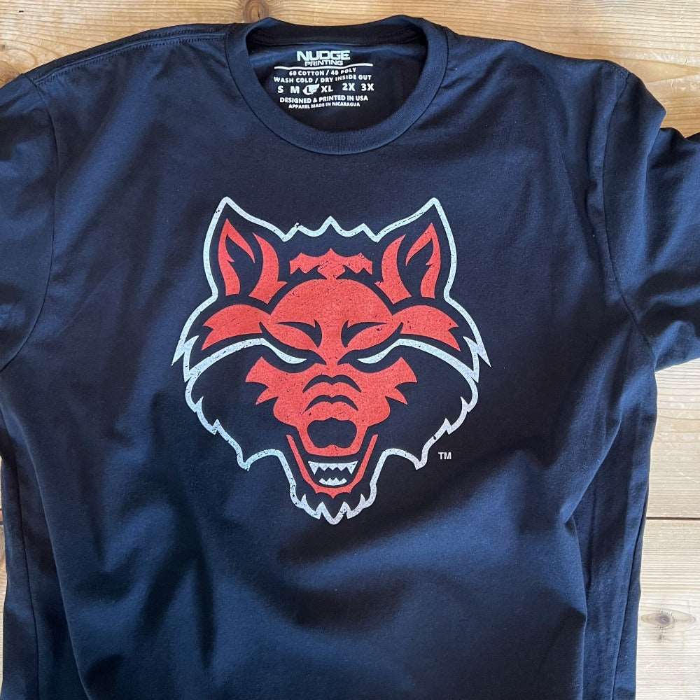 Arkansas State University Black, Red, and White Wolf on Next Level 6210 T-shirt in Black