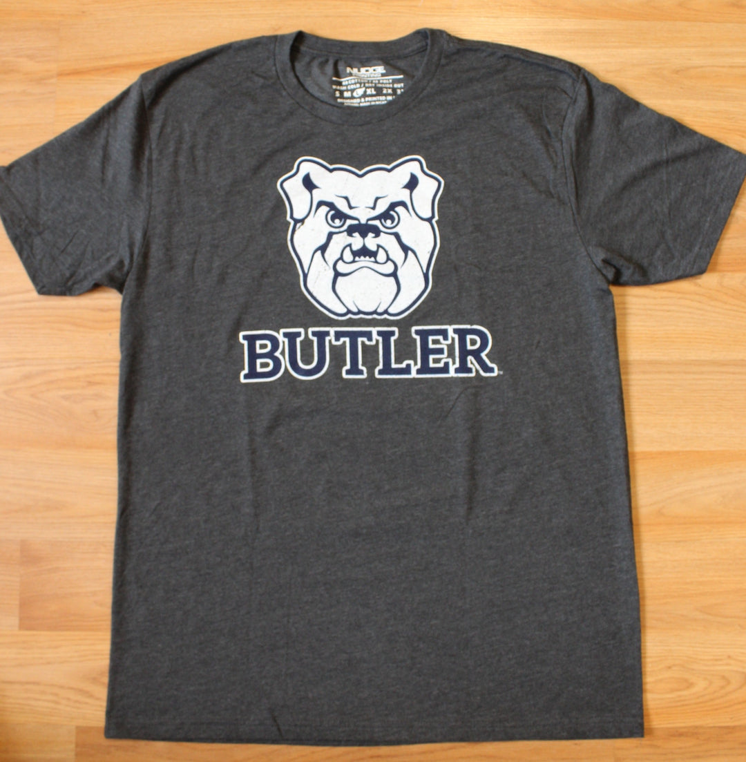 Butler University Bulldog & Wordmark Combo Logo on Charcoal T-Shirt