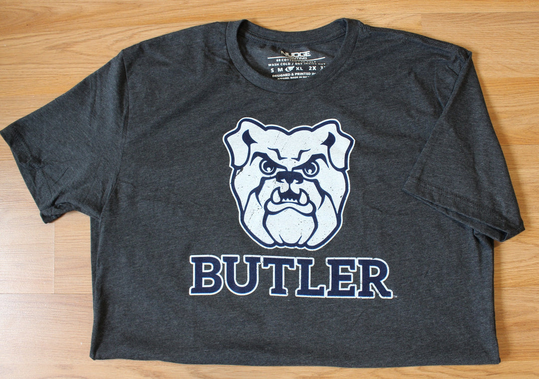 Butler University Bulldog & Wordmark Combo Logo on Charcoal T-Shirt