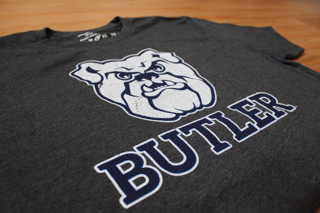 Butler University Bulldog & Wordmark Combo Logo on Charcoal T-Shirt