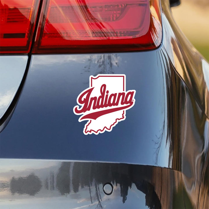 IU Indiana On Top of State of Indiana Car Sticker on Vehicle