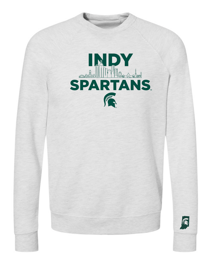Frontside view of ash white Indy Spartans sweatshirt