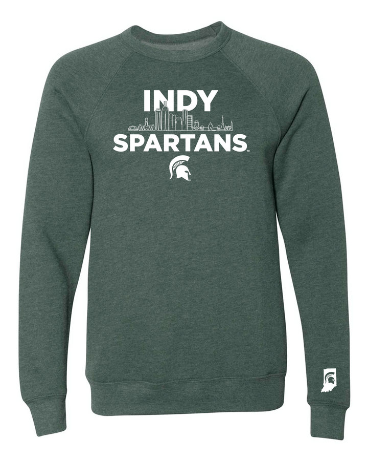 Front view of green Indy Spartans sweatshirt