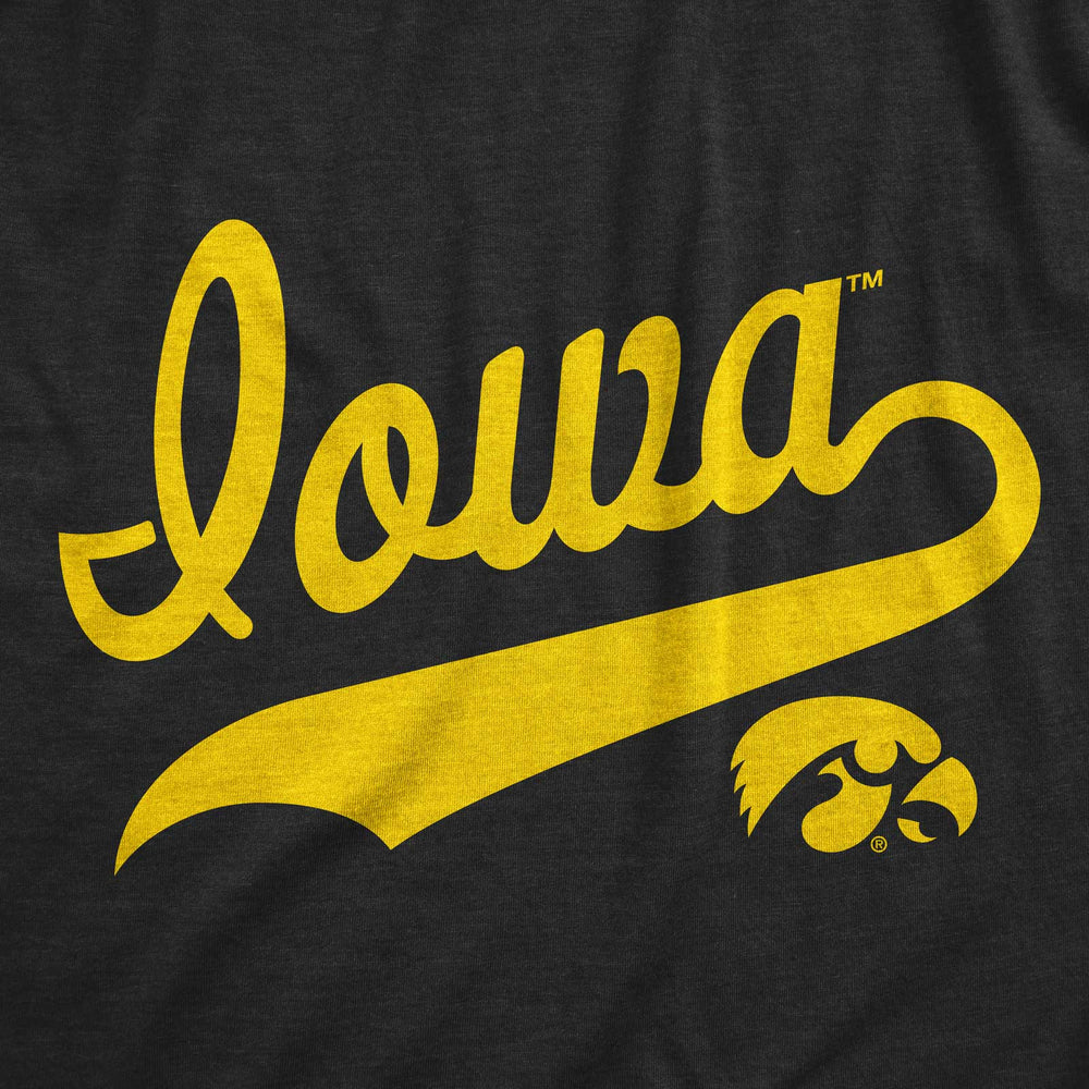 Iowa Cursive Script Black T Shirt Close Up