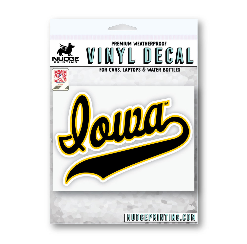 Iowa Cursive Script Decal in Packaging