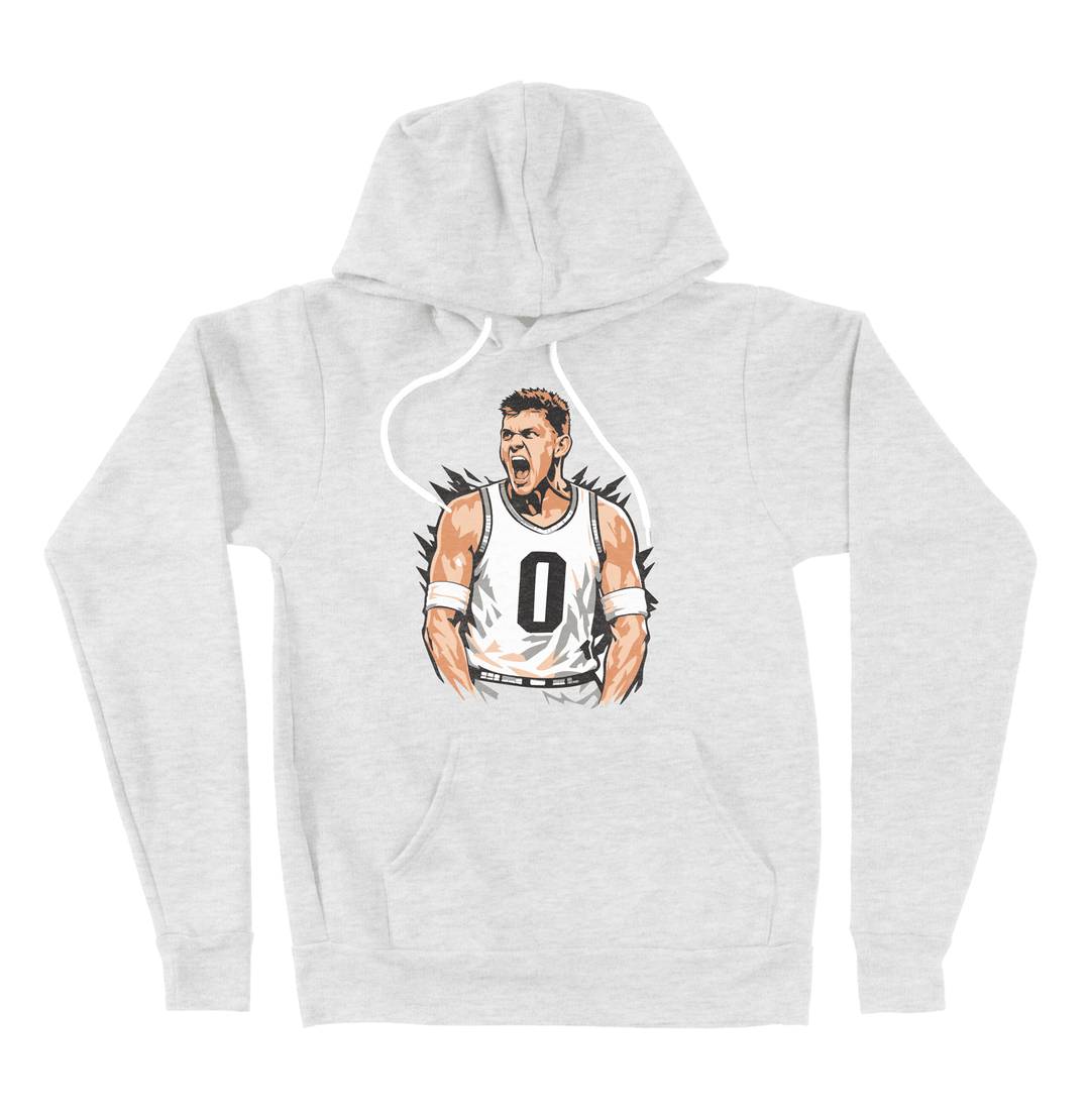 Jaxon Kohler Michigan State Basketball player white hooded sweatshirt mockup on white background