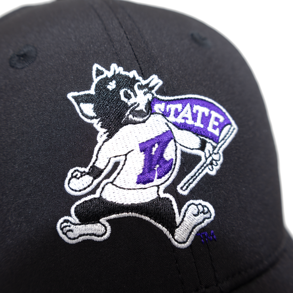 Black Kansas State hat featuring Willie the Wildcat logo embroidered on the front. 