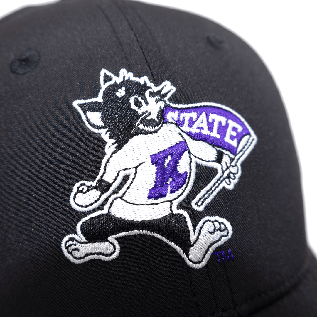 Black Kansas State hat featuring Willie the Wildcat logo embroidered on the front. 