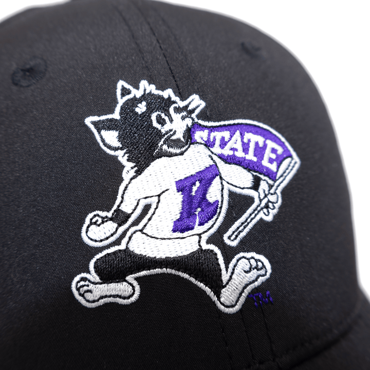 Black Kansas State hat featuring Willie the Wildcat logo embroidered on the front. 