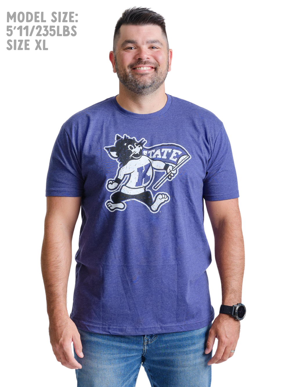 Vintage Kansas State Willie the Wildcat Shirt on Male Model from nudge printing